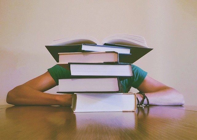 personne submergé par des livres